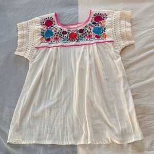 Solera Embroidered White Peasant Blouse with Bright Floral Yoke